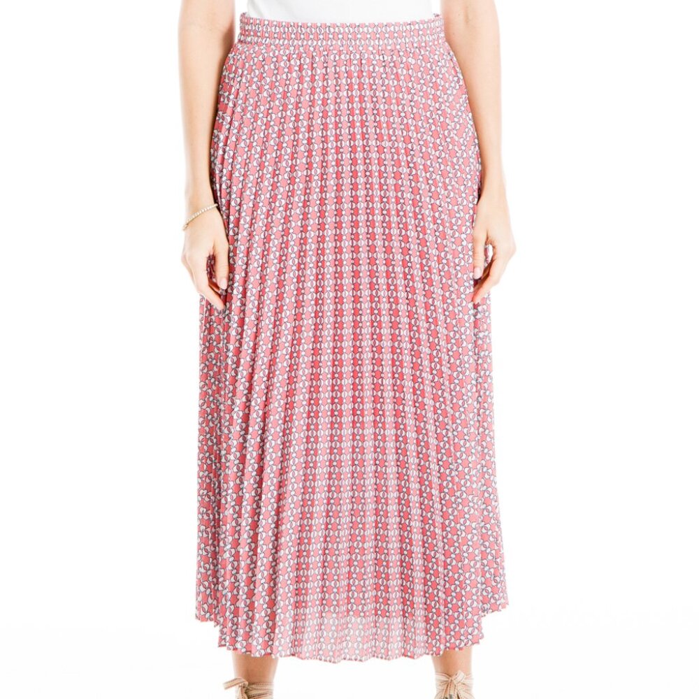 Max Studio Pink Floral Pleated Midi Skirt